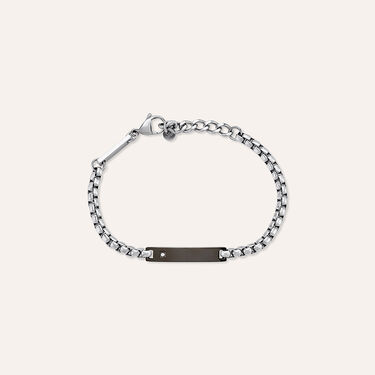 Bracciale Con Targhetta Man Code Acciaio Bicolore Bianco / Nero Cubic Zirconia