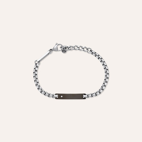 Bracciale Con Targhetta Man Code Acciaio Bicolore Bianco / Nero Cubic Zirconia - Bracciali con Incisione Uomo | Stroili