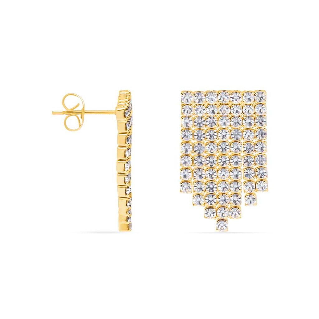 Orecchini pendenti multifilo in metallo dorato con strass - Orecchini Pendenti Donna | Stroili
