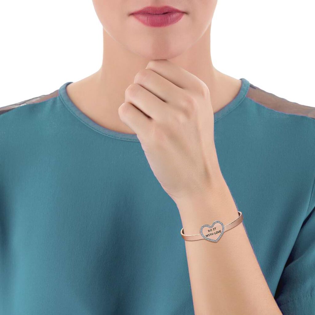 Bangle Do it with love in acciaio rosato e strass - Bracciali Donna | Stroili