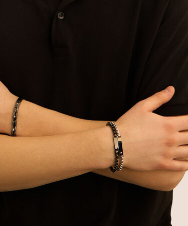 Bracciale Con Targhetta Man Code Acciaio Bicolore Bianco / Nero Cubic Zirconia