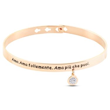 Bangle Lady Message Acciaio Rosato Love e Cristalli
