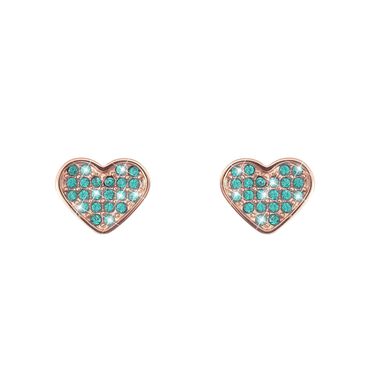 Orecchini cuore in acciaio rosa e cristalli verdi