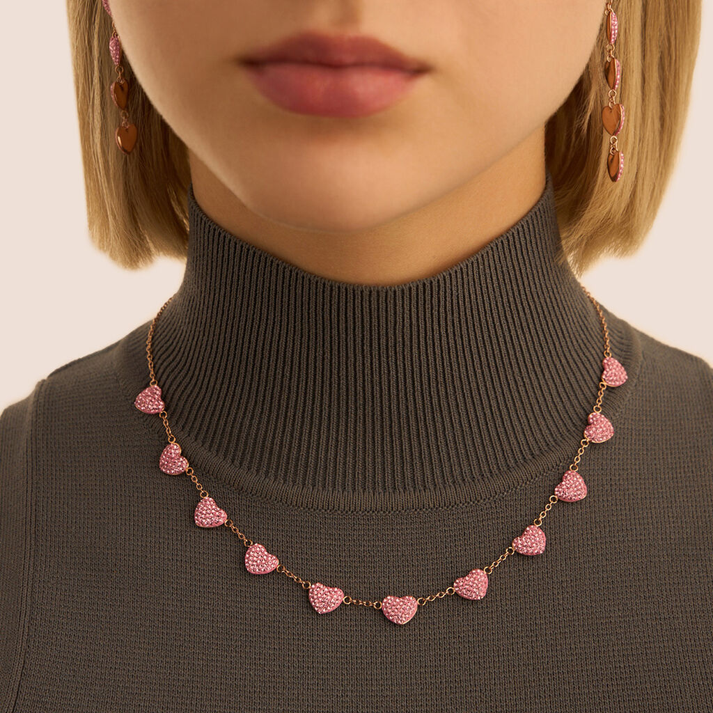 Collana Aura Acciaio Rosa Cristallo