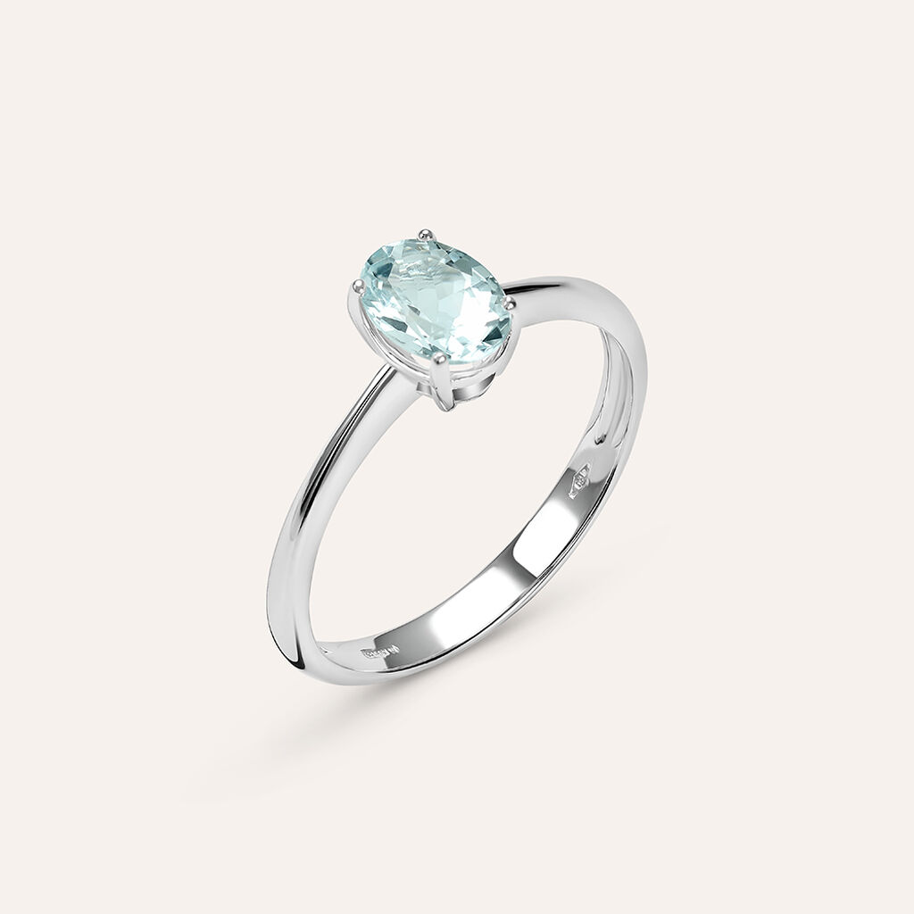 Anello Solitario Acquamarina Oro Bianco Acquamarina