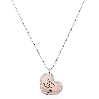 Collana con ciondolo in acciaio rosato e strass Shut up. I'm a princess