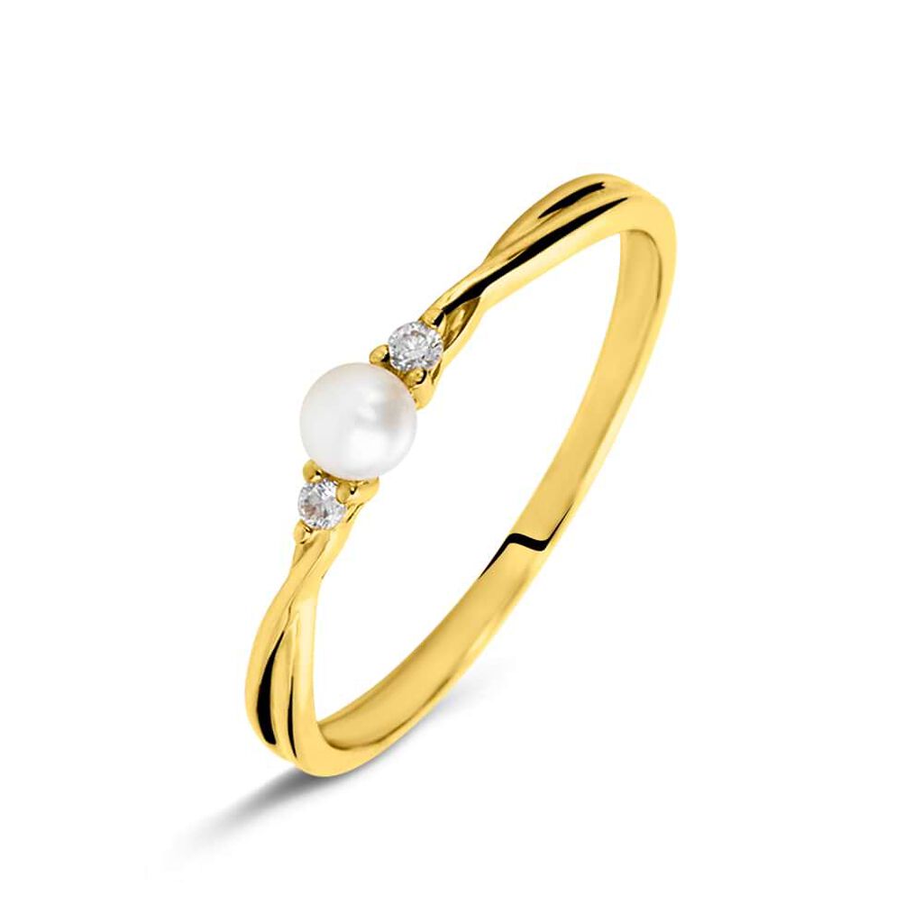 Anello Solitario Gabrielle Oro Giallo Perla D'Acqua Dolce Cubic Zirconia - Anelli con Pietre Donna | Stroili