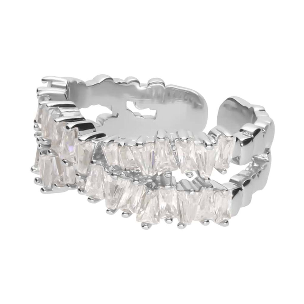 Anello a fascia regolabile rodiato e strass con incrocio - Anelli con Pietre Donna | Stroili