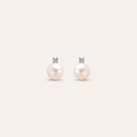 Orecchini Lobo Gabrielle Oro Bianco Perla D'Acqua Dolce Cubic Zirconia - Orecchini a Lobo Donna | Stroili