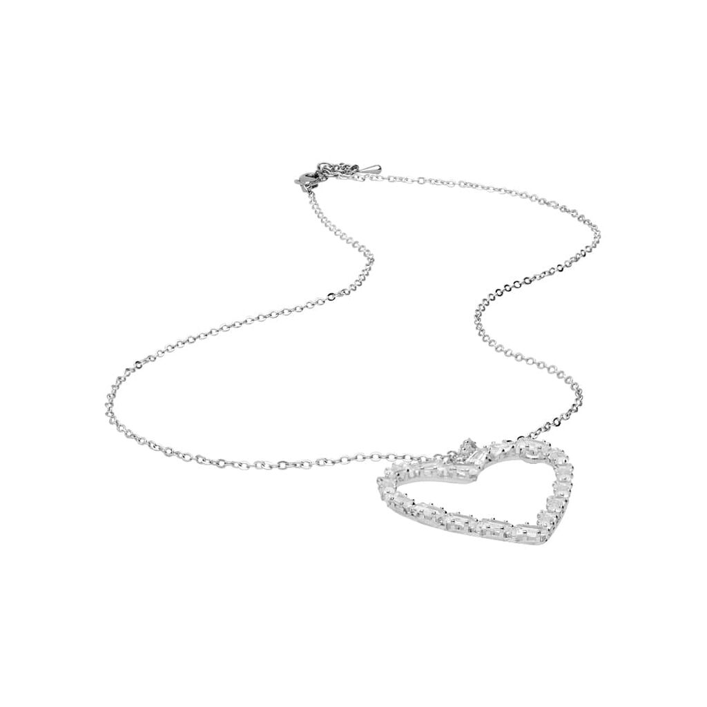 Girocollo in metallo rodiato con pendente cuore con strass - Collane Donna | Stroili