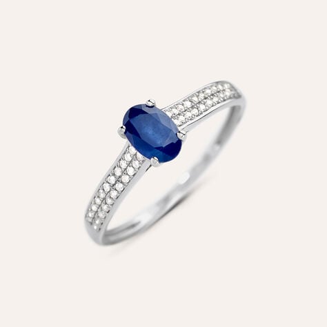 Anello Solitario Charlotte Oro Bianco Zaffiro Diamante - Anelli con Pietre Donna | Stroili