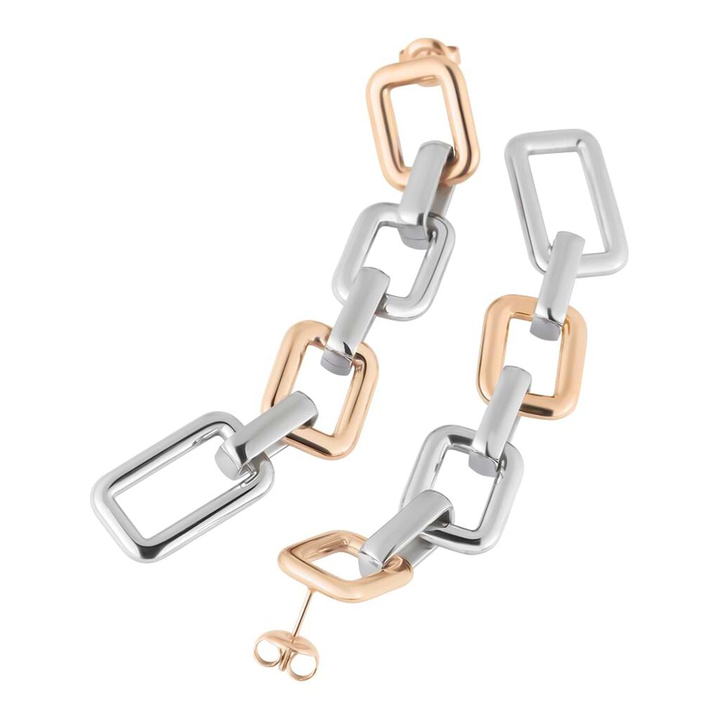 Orecchini Pendenti Sunrise Acciaio Bicolore Bianco / Rosa