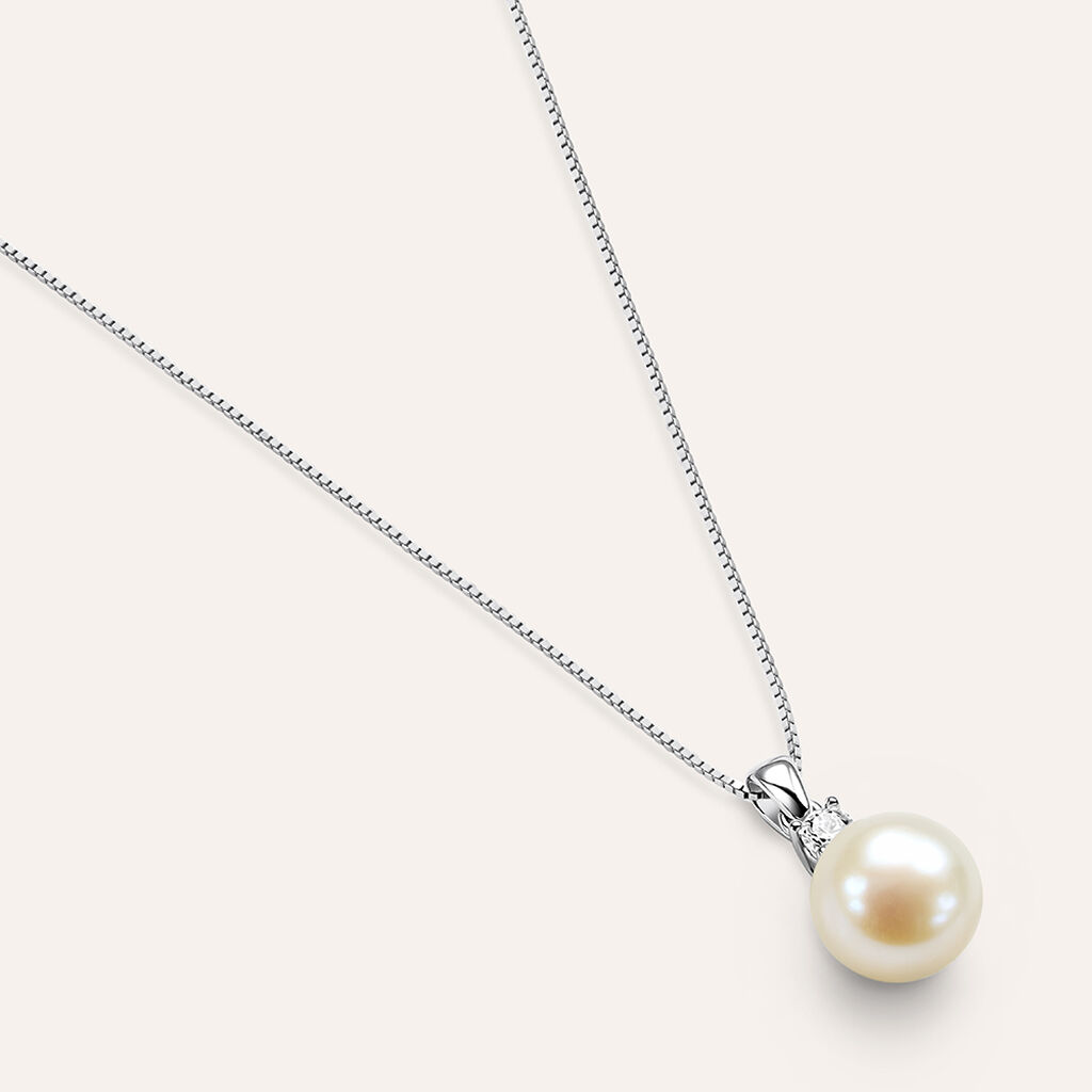 Collana Gabrielle Oro Bianco Perla D'Acqua Dolce Cubic Zirconia - Collane Donna | Stroili