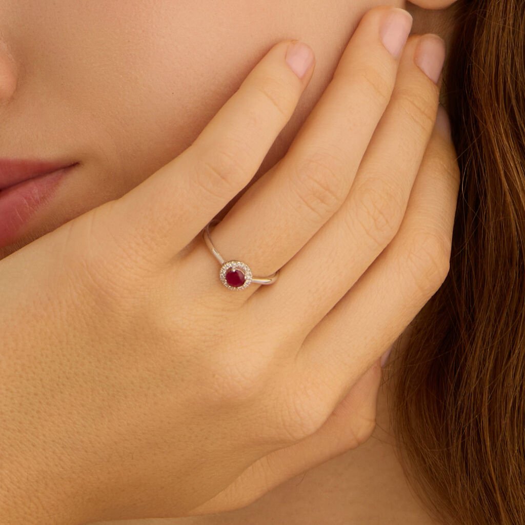 Anello Solitario Charlotte Oro Bianco Rubino Diamante