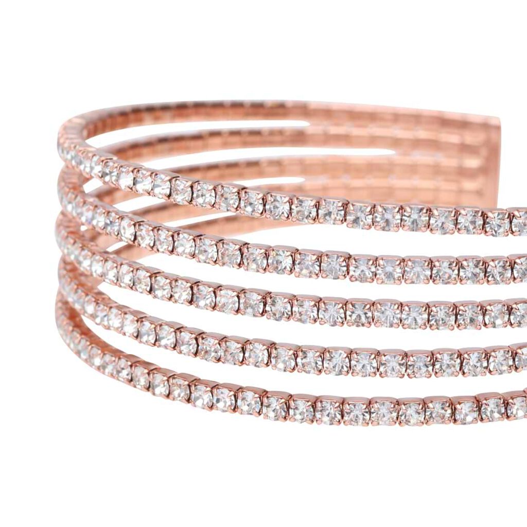 Bracciale rigido multifilo in metallo rosato con strass - Bracciali Donna | Stroili