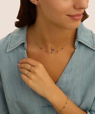 Pendente Am&eacute;lie Oro Giallo Ametista Cubic Zirconia