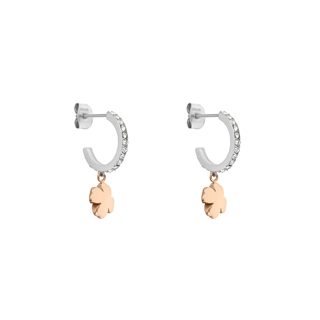 Orecchini A Cerchio Sunrise Acciaio Bicolore Bianco / Rosa Cristallo