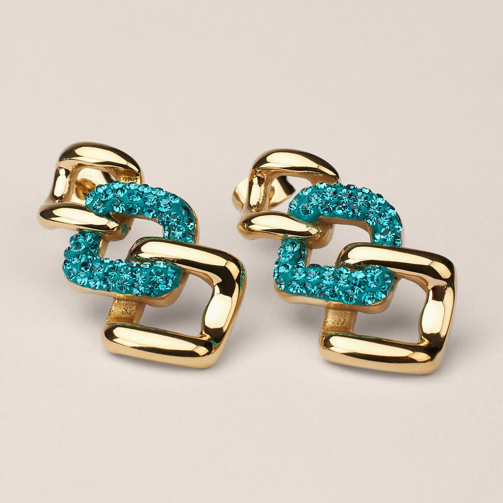 Orecchini Pendenti Aura Acciaio Dorato Cristallo