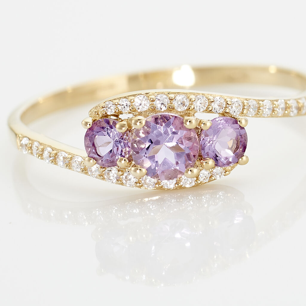 Anello Trilogy Am&eacute;lie Oro Giallo Ametista Cubic Zirconia