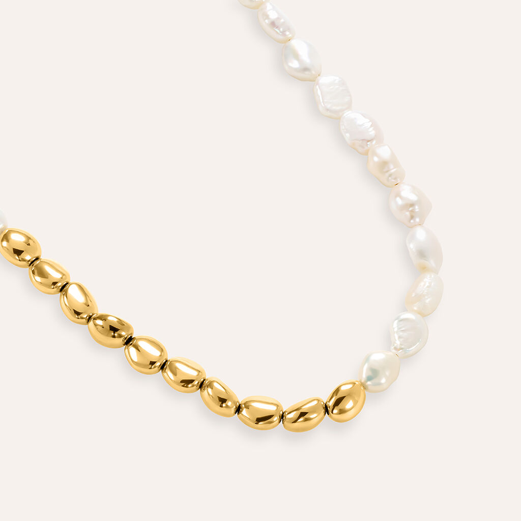 Collana Radiance Acciaio Dorato Perla D'Acqua Dolce