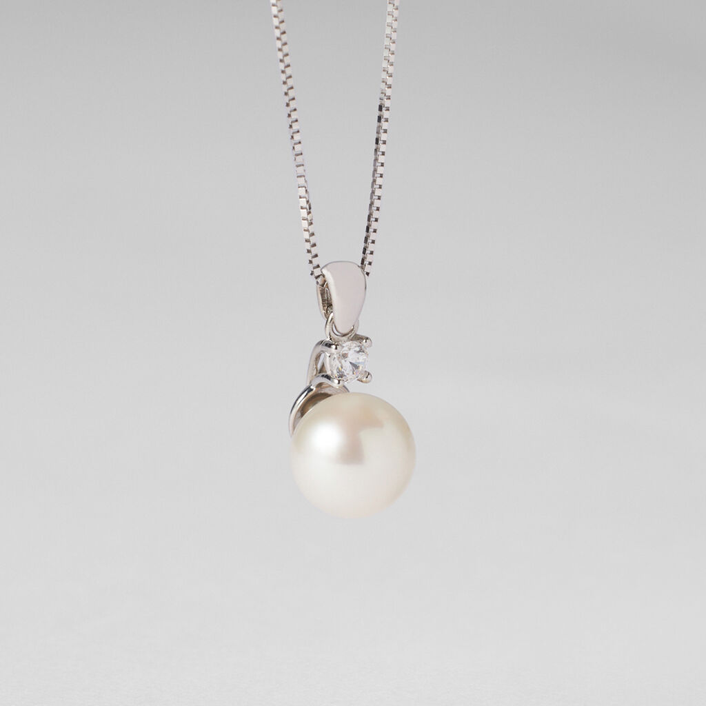 Collana Gabrielle Oro Bianco Perla D'Acqua Dolce Cubic Zirconia - Collane Donna | Stroili
