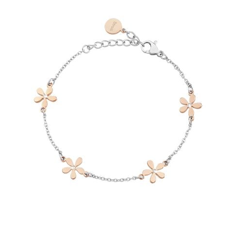 Bracciale fiore in acciaio bicolore e cristalli - Bracciali Donna | Stroili