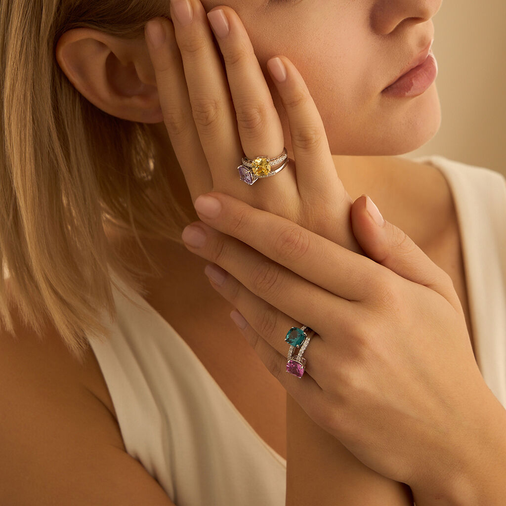 Anello Solitario Silver Rainbow Argento Rodiato Cubic Zirconia