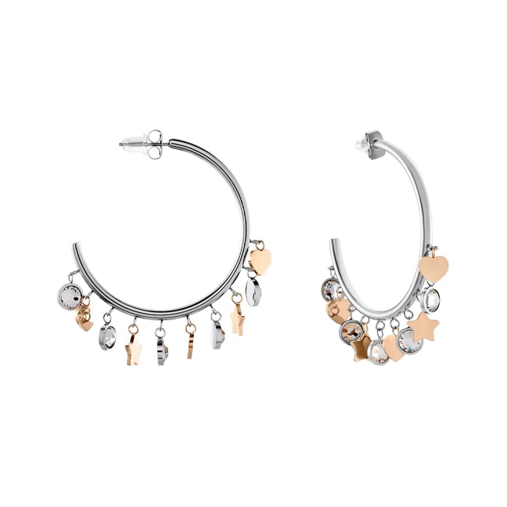 Orecchini A Cerchio Sunrise Acciaio Bicolore Bianco / Rosa Cristallo