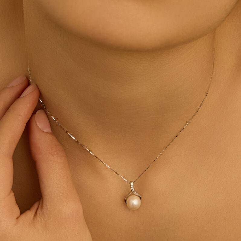 Collana Gabrielle Oro Bianco Perla D'Acqua Dolce Cubic Zirconia - Collane Donna | Stroili