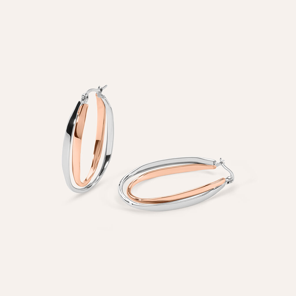 Orecchini A Cerchio Lady Code Acciaio Bicolore Bianco / Rosa - Orecchini a Cerchio Donna | Stroili