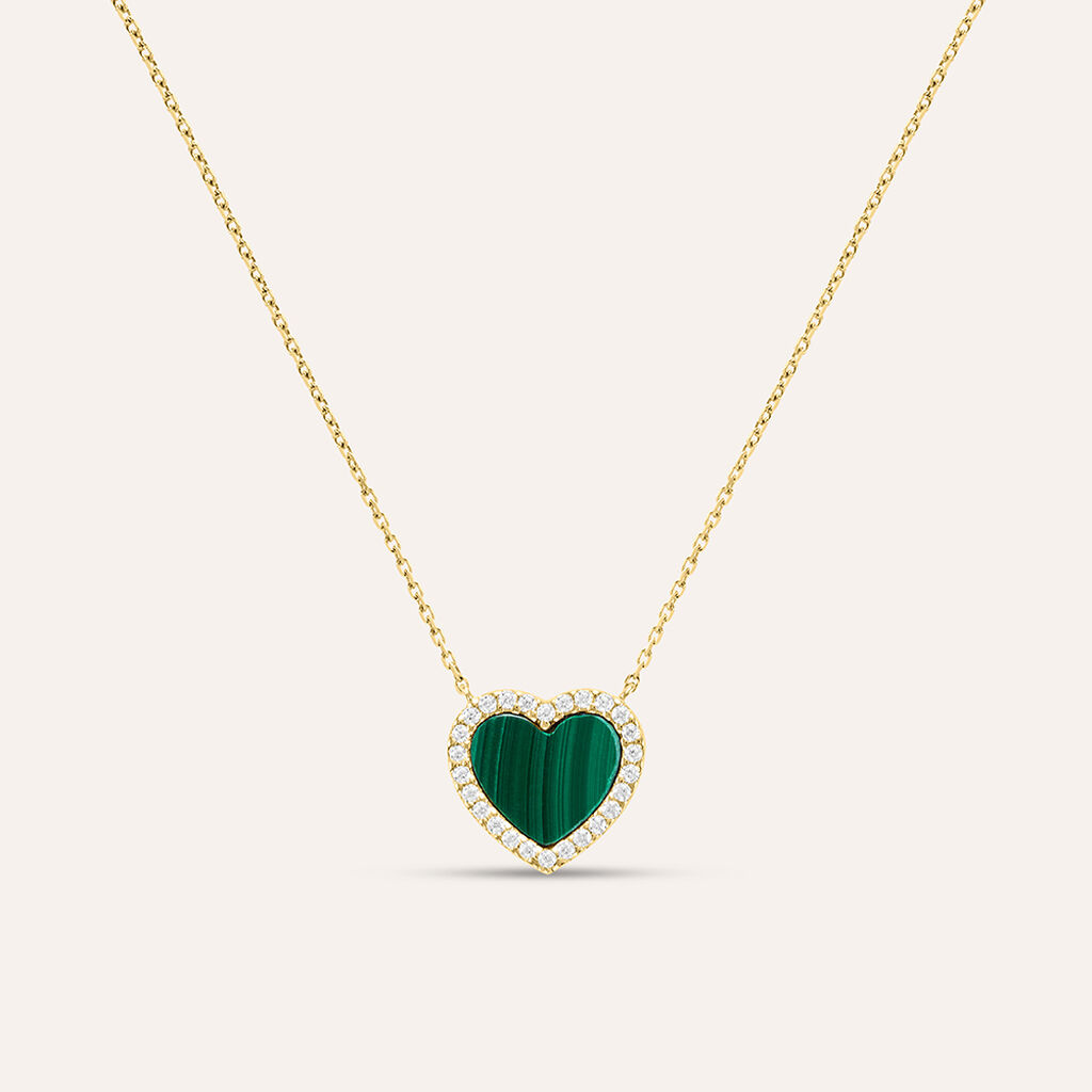 Collana Beverly Oro Giallo Malachite Cubic Zirconia