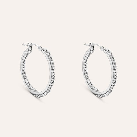 Orecchini A Cerchio Toujours Oro Bianco Cristallo - Orecchini a Cerchio Donna | Stroili