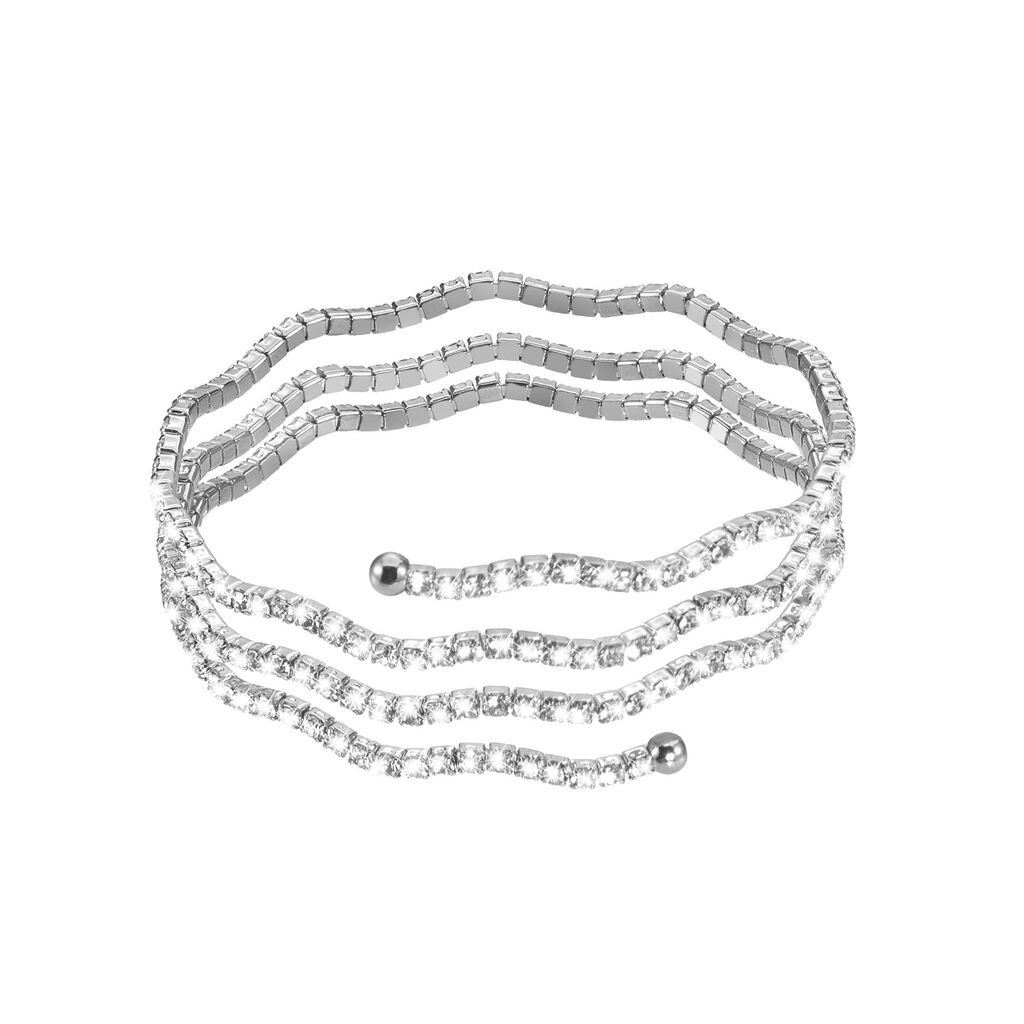 Bracciale bangle triplo in metallo rodiato e cristalli