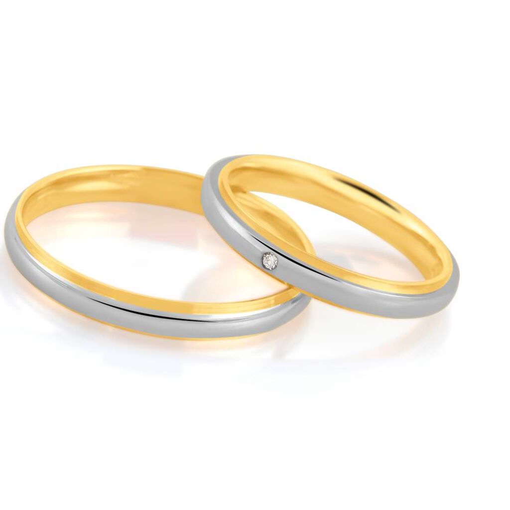 Fede Comoda 3 mm Oro Bicolore Diamante - Anelli con Incisione Donna | Stroili