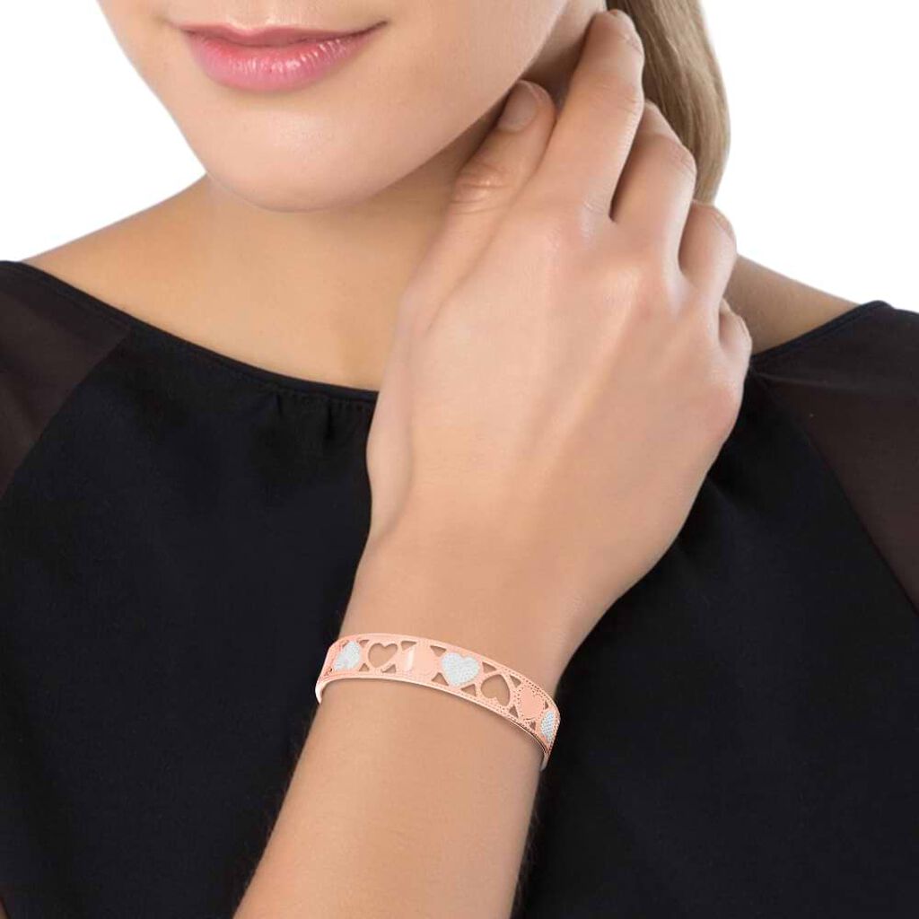 Bracciale rigido small in bronzo rosato con cuori bicolore - Bracciali Donna | Stroili