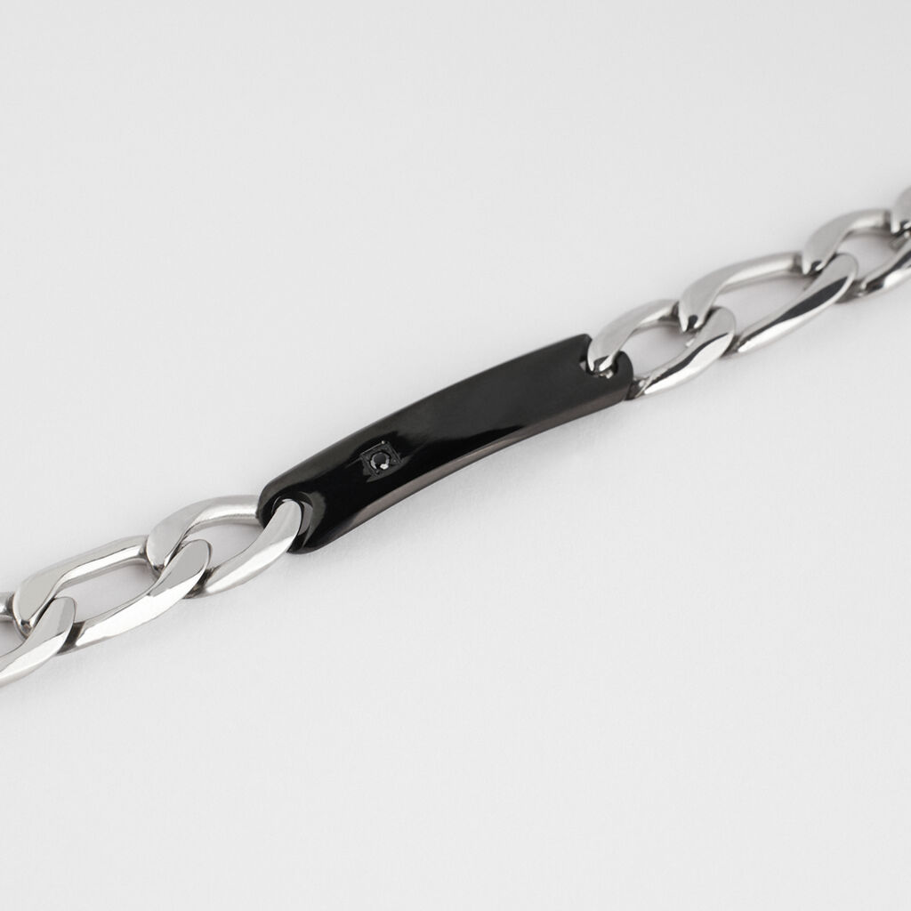 Bracciale Con Targhetta Man Code Acciaio Bicolore Bianco / Nero Cubic Zirconia