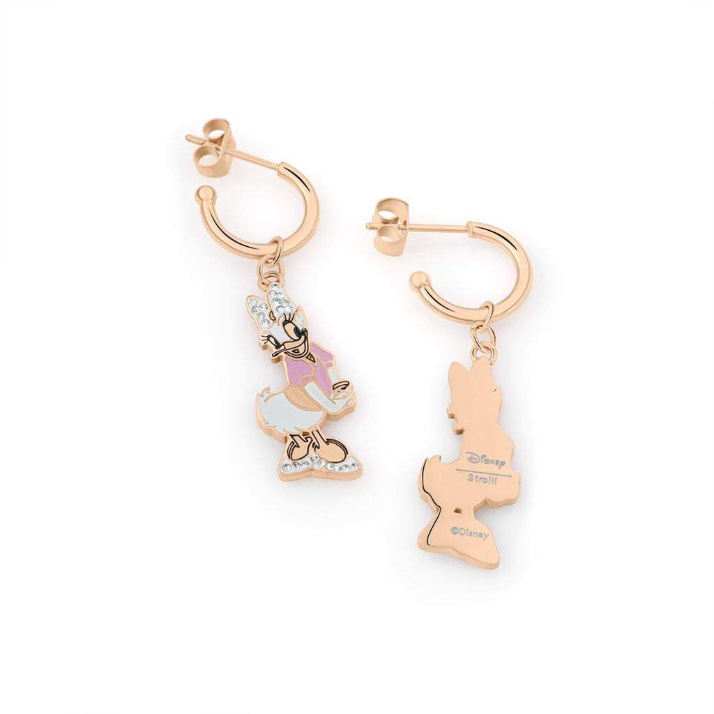 Orecchini pendenti in acciaio rosato con Paperina e strass - Orecchini Pendenti Donna | Stroili