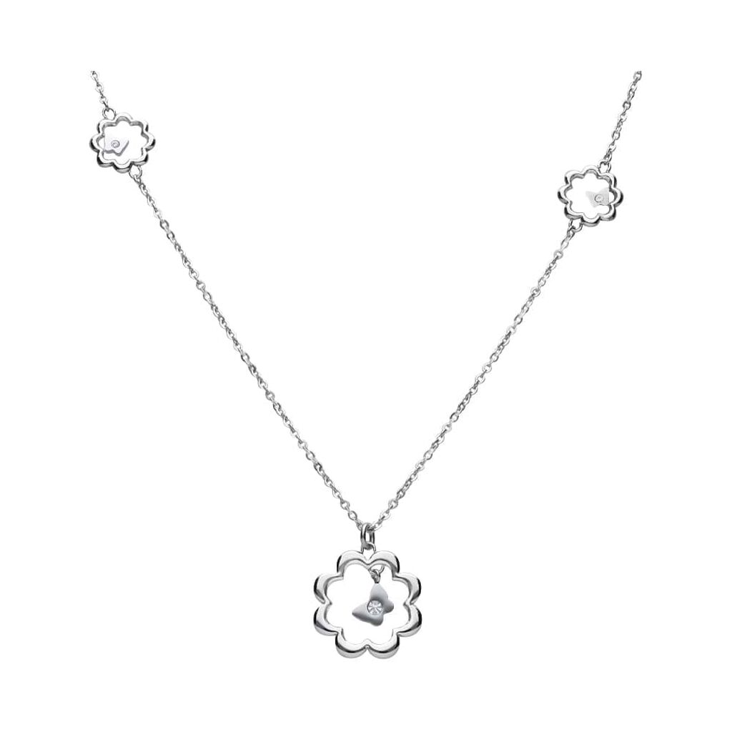 Girocollo lungo in acciaio silver con fiori e strass
