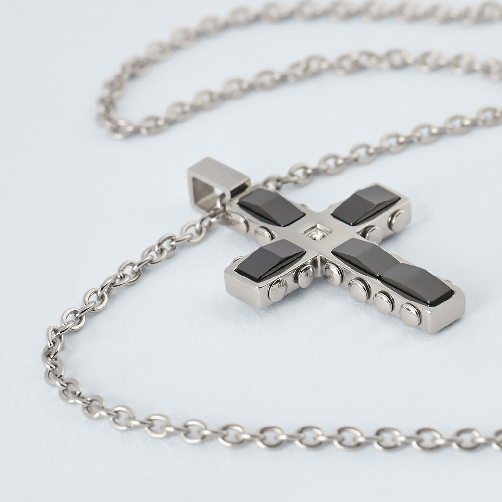 Collana Man Code Acciaio Bicolore Bianco / Nero Cubic Zirconia