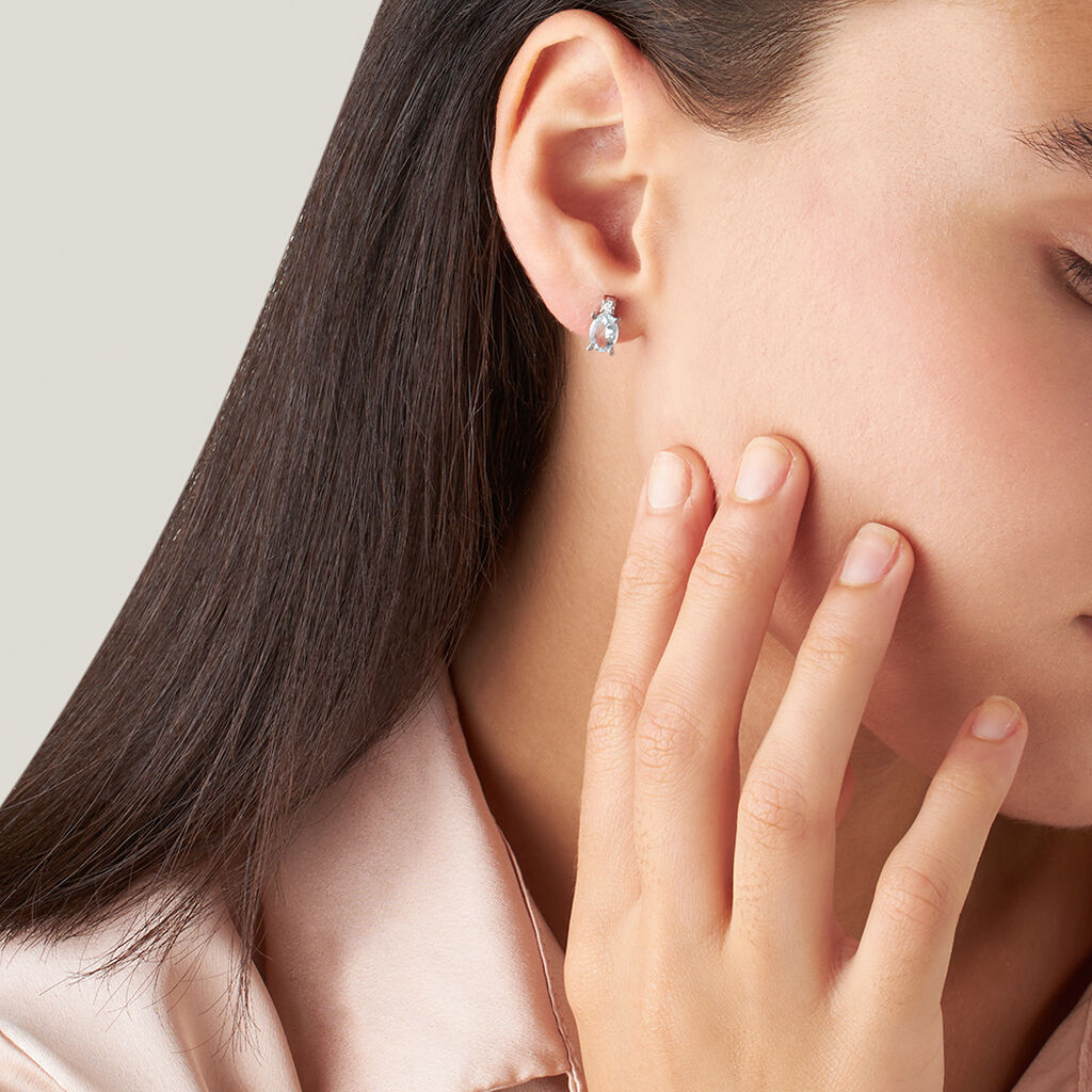 Orecchini Lobo Punto Luce Acquamarina Oro Bianco Acquamarina Diamante