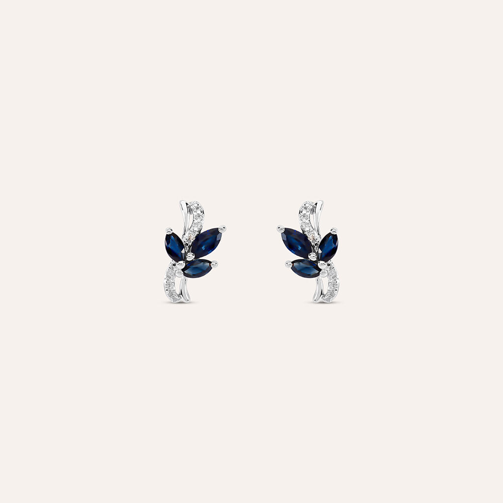 Orecchini Lobo Charlotte Oro Bianco Zaffiro Diamante - Orecchini a Lobo Donna | Stroili