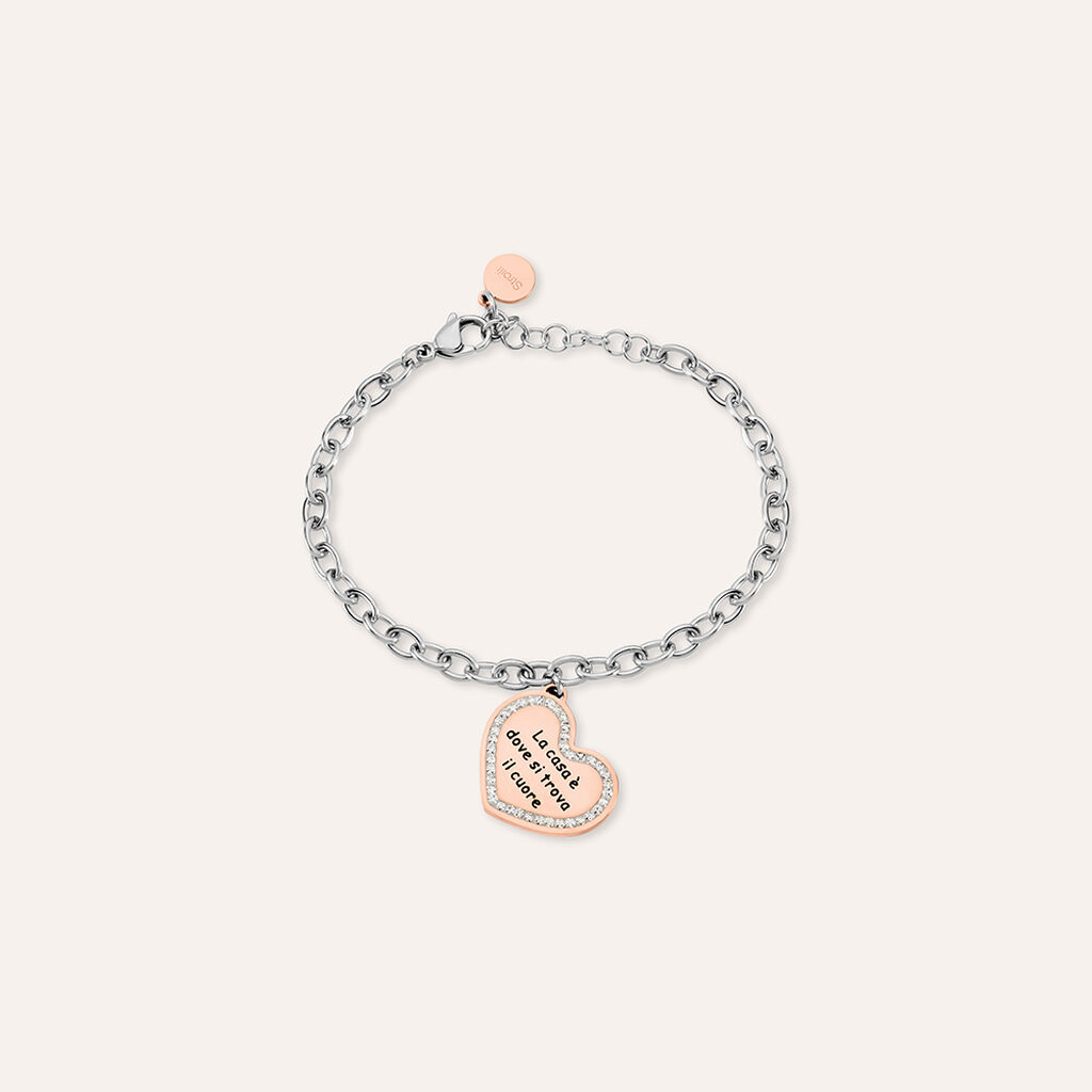 Bracciale Lady Message Acciaio Bicolore Bianco / Rosa Cristallo - Bracciali con Incisione Donna | Stroili