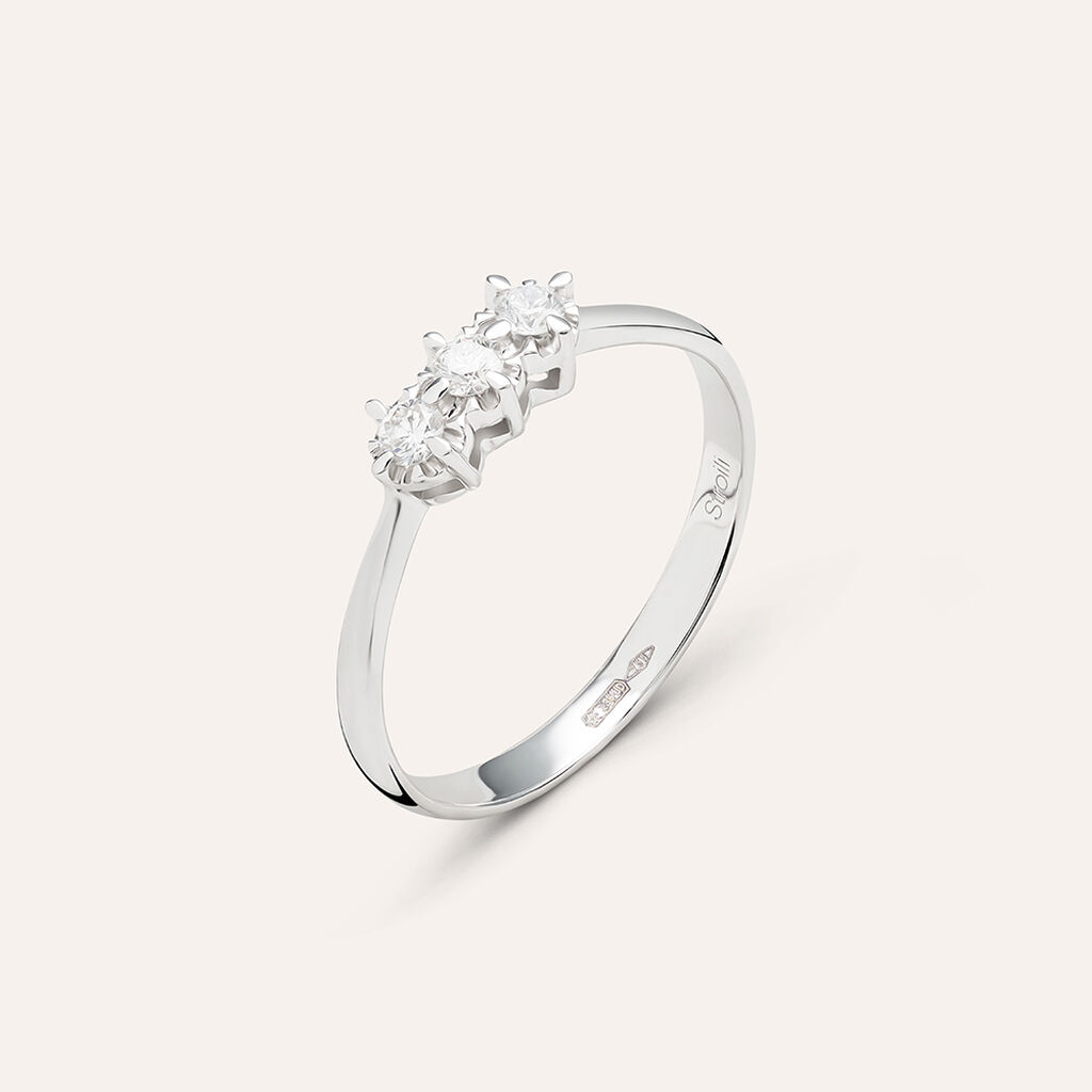 Anello Trilogy In Oro Bianco Con Diamanti Forma Rombo 0,15 Ct
