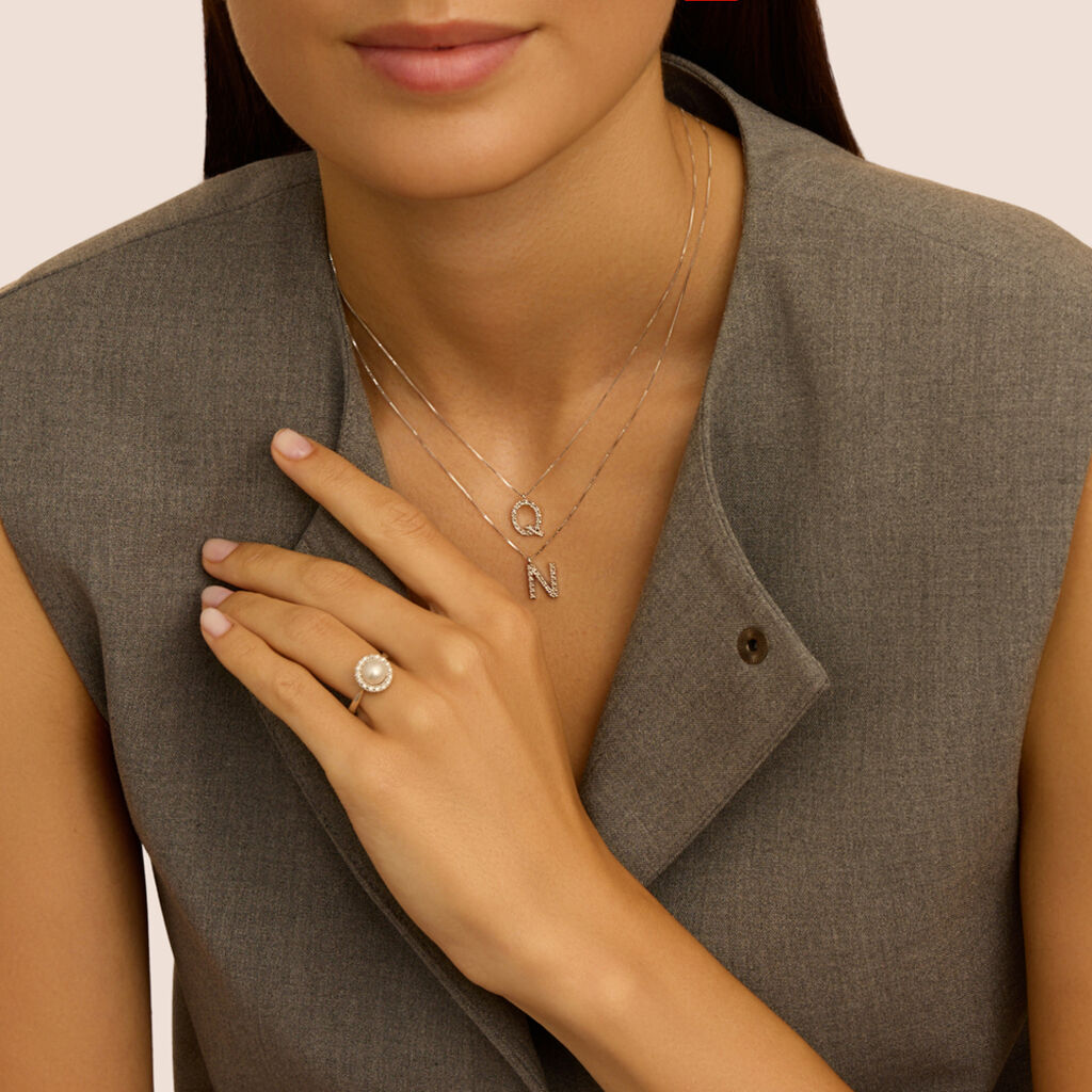 Anello Solitario Gold Pearls Oro Bianco Perla D'Acqua Dolce Diamante