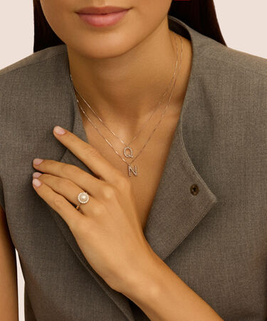 Anello Solitario Gold Pearls Oro Bianco Perla D'Acqua Dolce Diamante