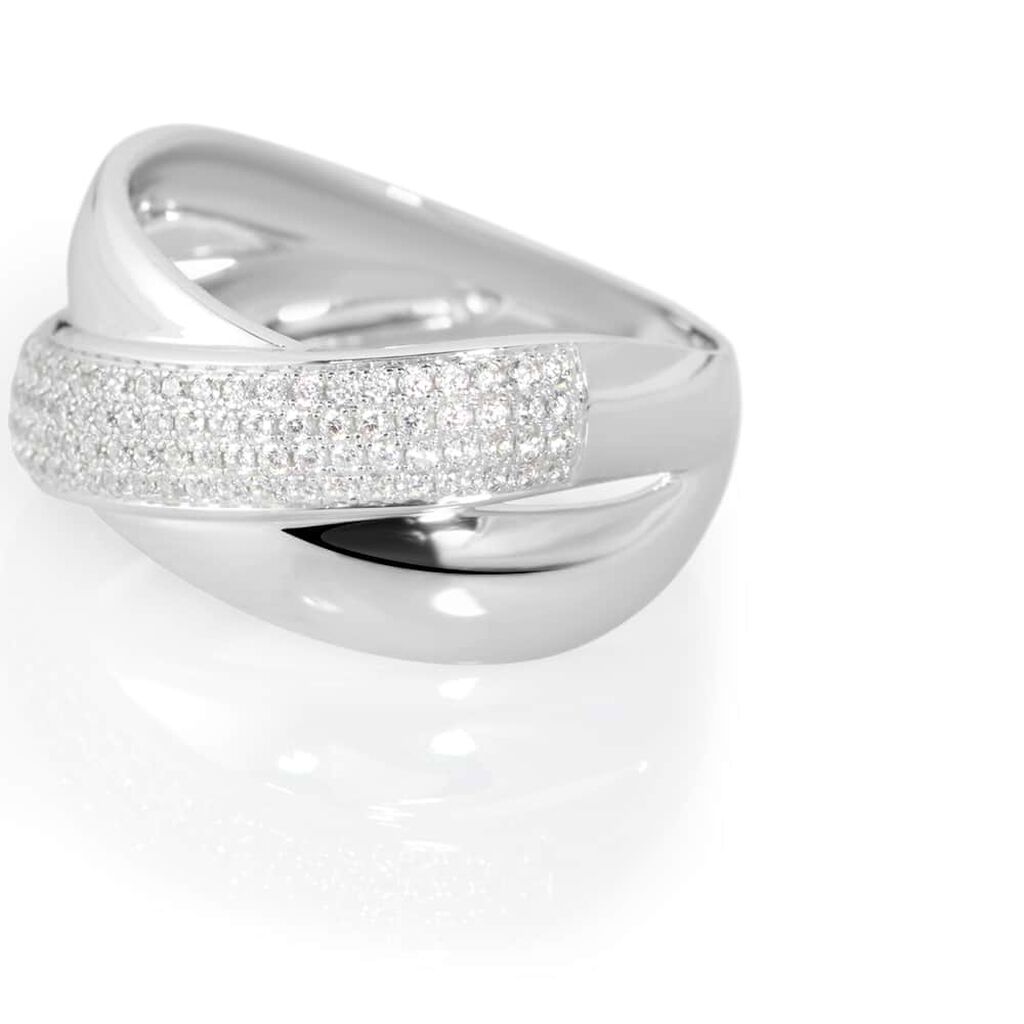Anello Fascia Claire Oro Bianco Cubic Zirconia - Anelli a Fascia Larga Donna | Stroili