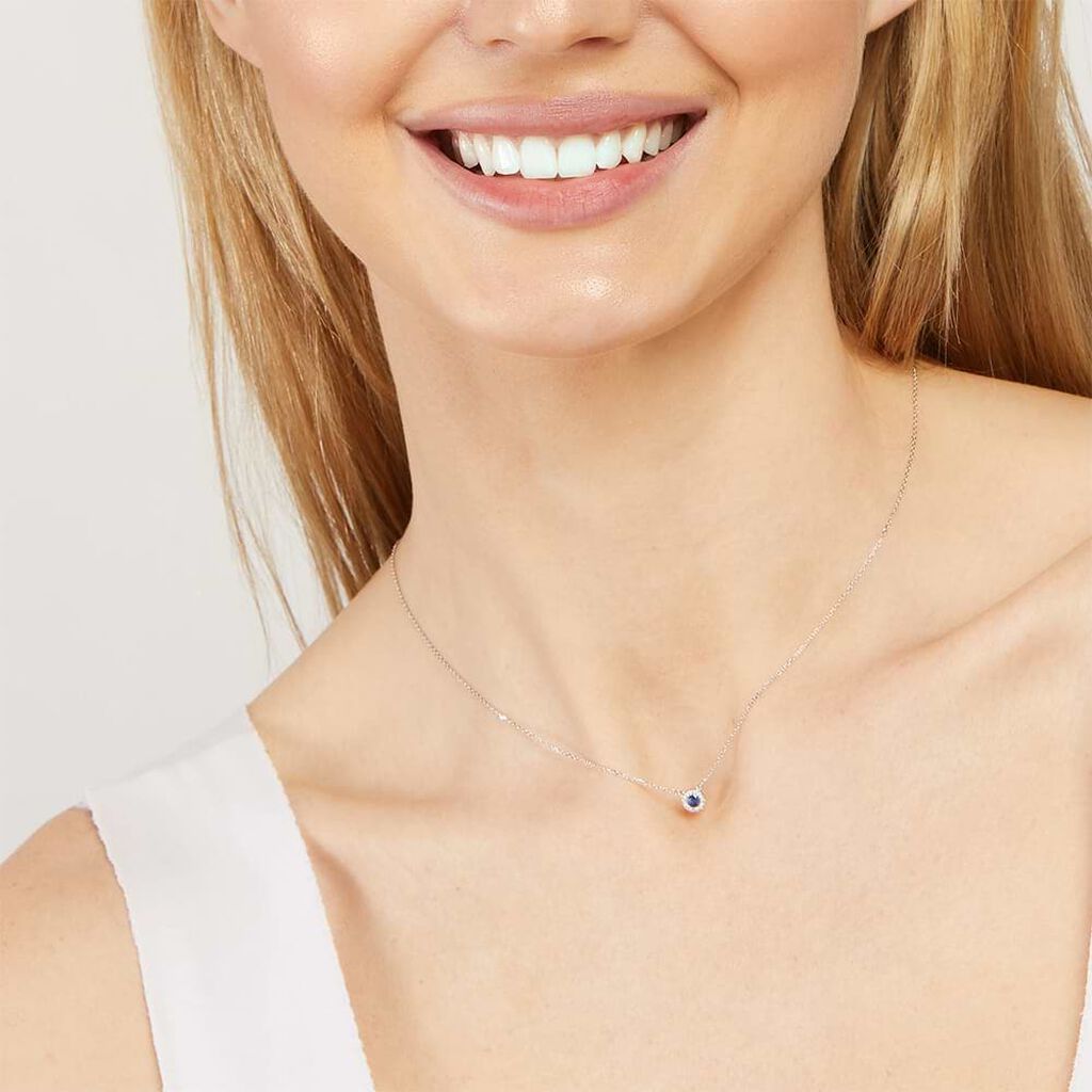 Collana Punto Luce Elizabeth Crown Oro Bianco Zaffiro Diamante - Collane Punto Luce Donna | Stroili