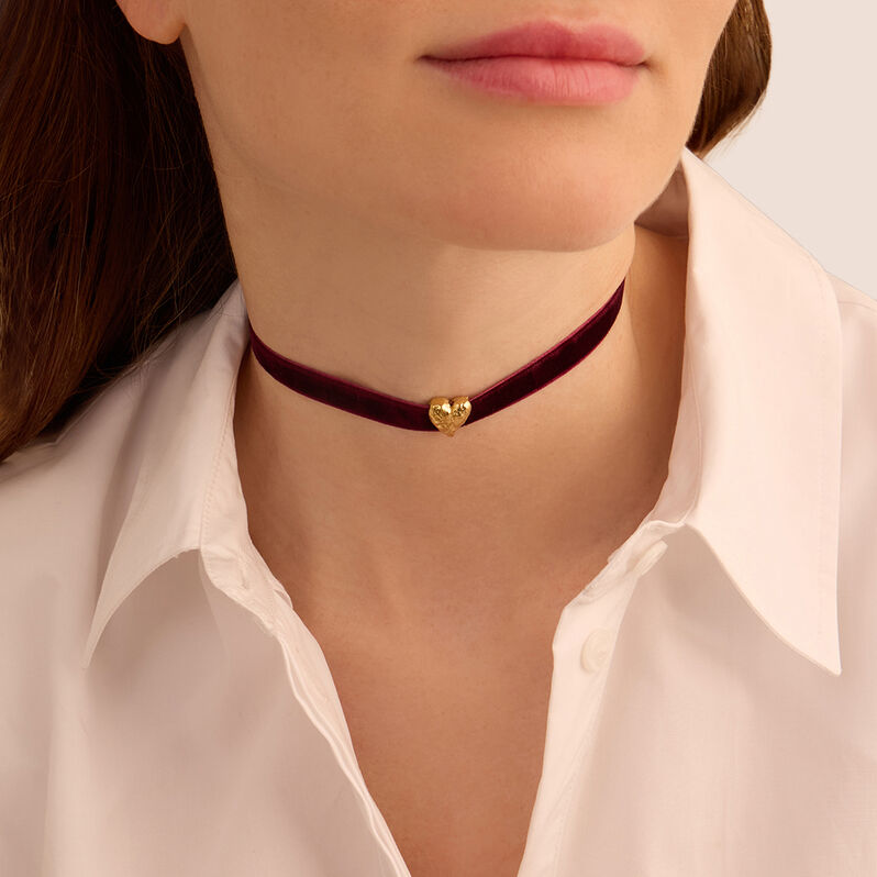Choker Cuore Radiance Velluto Burgundy Acciaio Dorato - Collane Choker Donna | Stroili