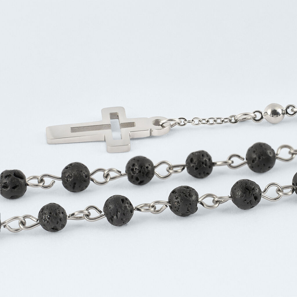 Collana Rosario Man Code Acciaio Pietra lavica