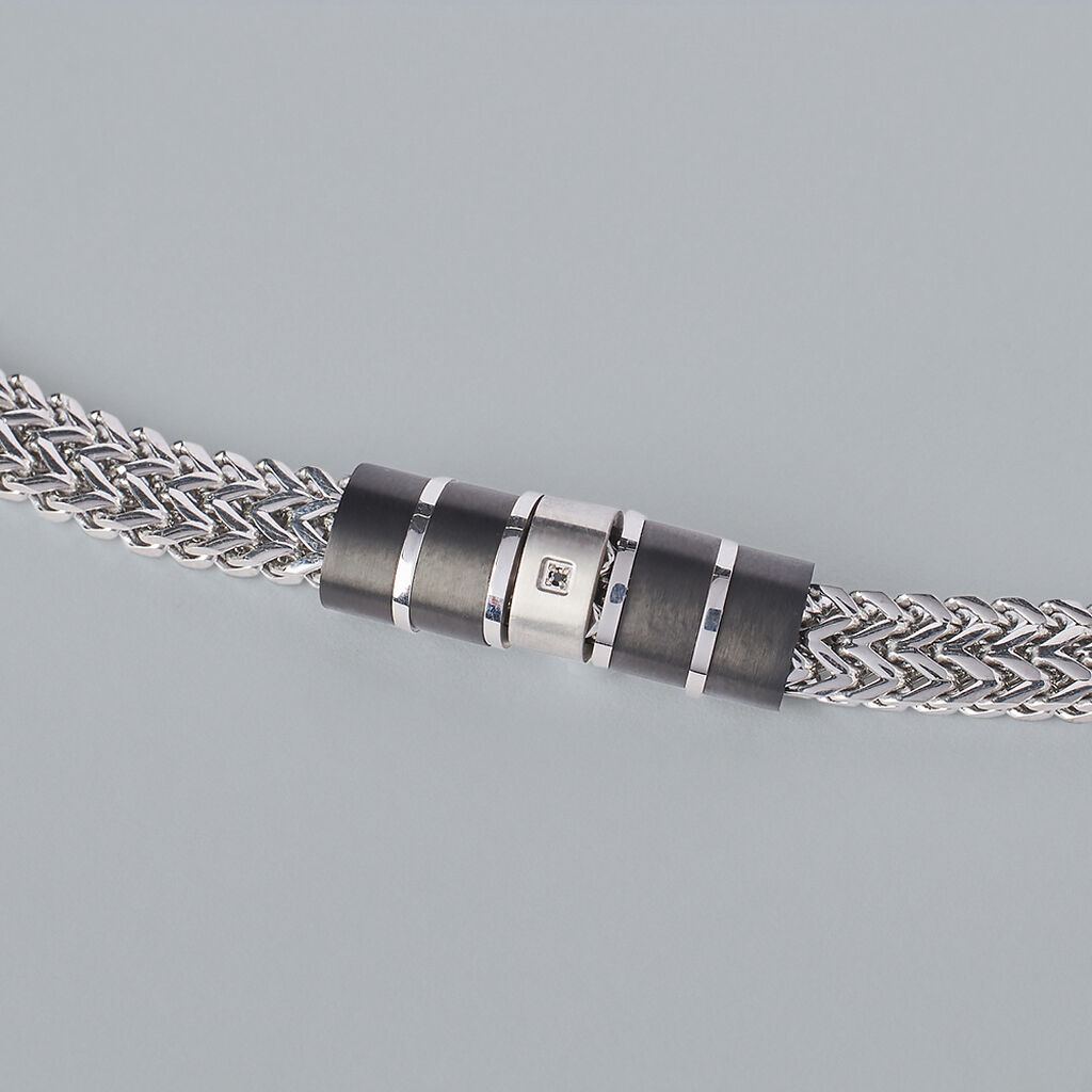 Bracciale Man Code Acciaio Bicolore Bianco / Nero Cubic Zirconia - Bracciali Uomo | Stroili